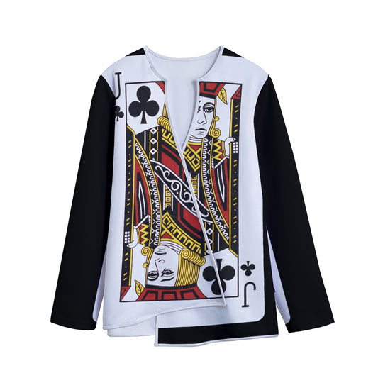 Jack Of Clubs Playing Card Print Long Sleeve Short Coat