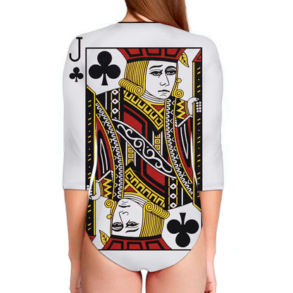 Jack Of Clubs Playing Card Print Long Sleeve Swimsuit