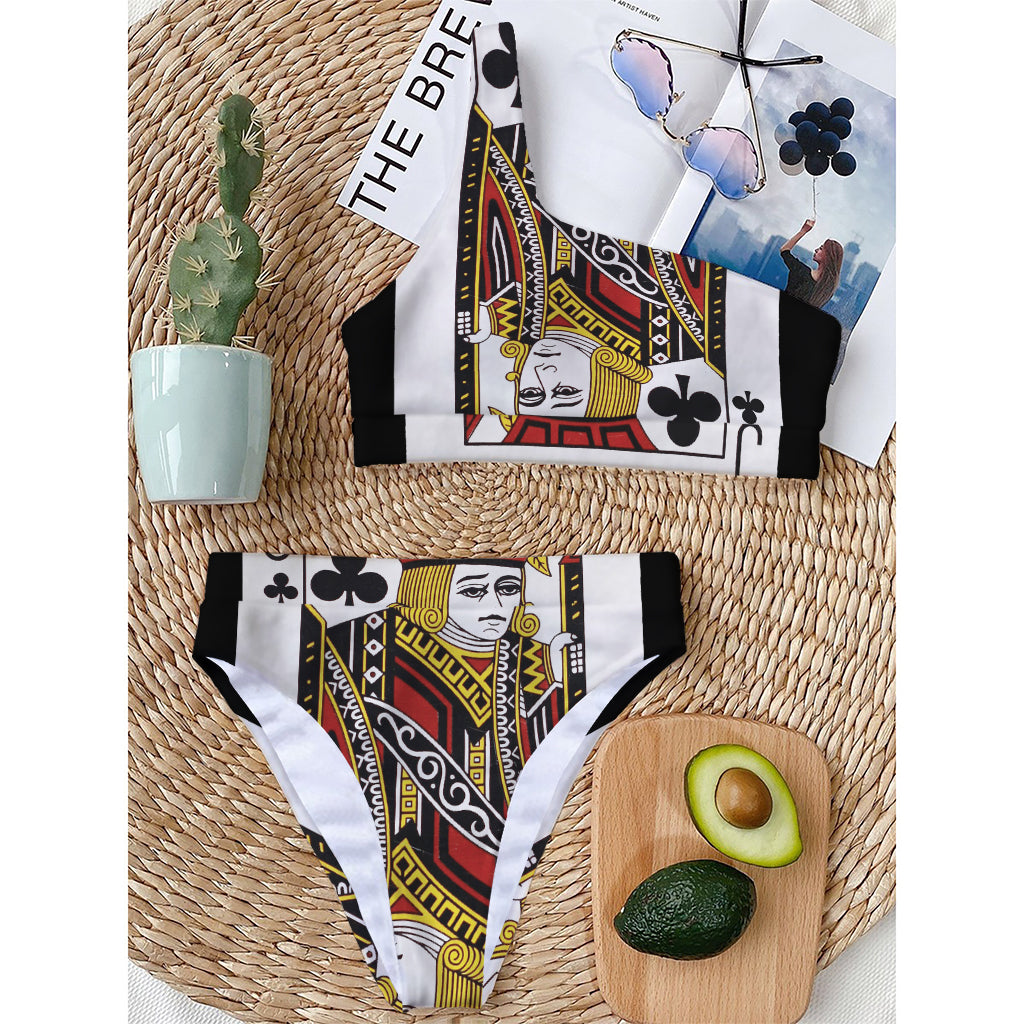 Jack Of Clubs Playing Card Print One Shoulder Bikini Top