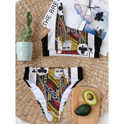 Jack Of Clubs Playing Card Print One Shoulder Bikini Top