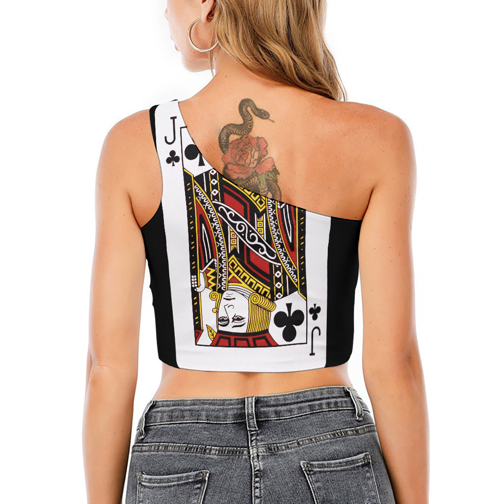 Jack Of Clubs Playing Card Print One Shoulder Crop Top