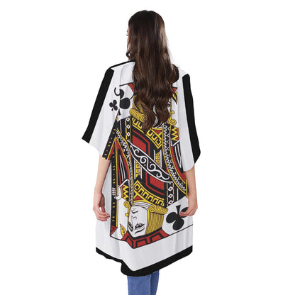 Jack Of Clubs Playing Card Print Open Front Beach Cover Up