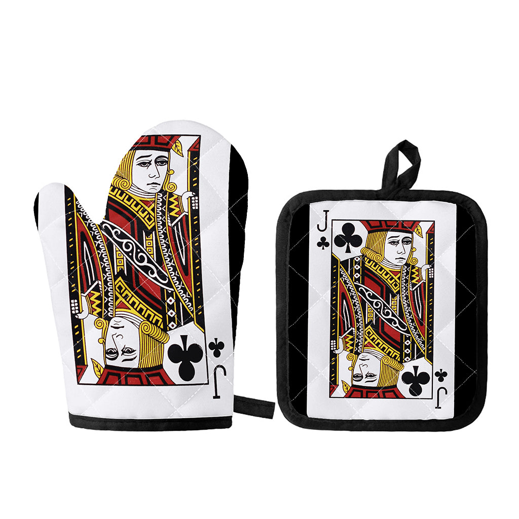 Jack Of Clubs Playing Card Print Oven Mitt And Pot Holder Set