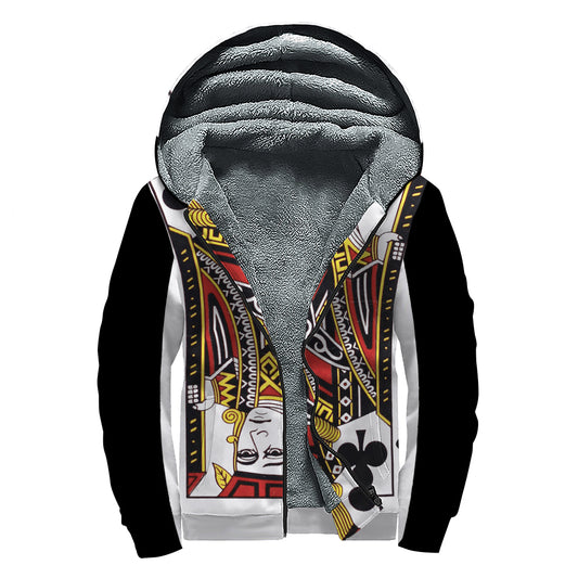 Jack Of Clubs Playing Card Print Sherpa Lined Zip Up Hoodie