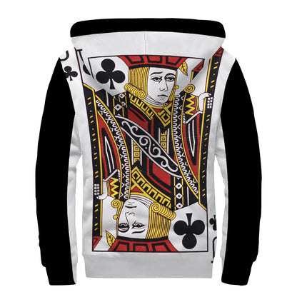 Jack Of Clubs Playing Card Print Sherpa Lined Zip Up Hoodie