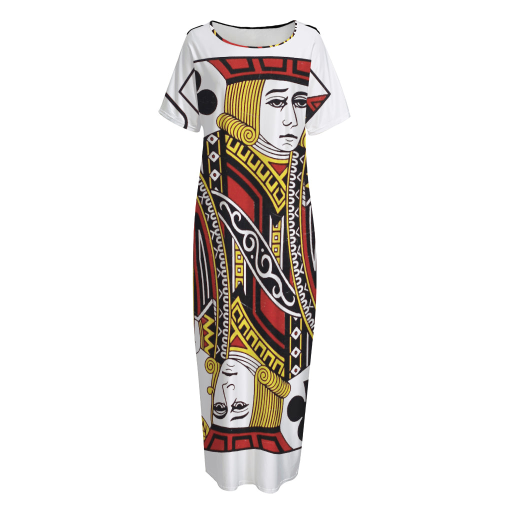 Jack Of Clubs Playing Card Print Short Sleeve Long Nightdress