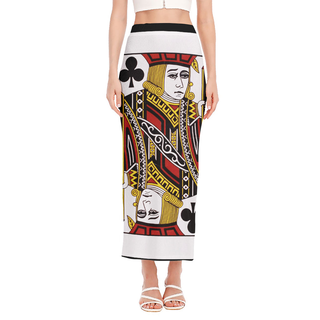 Jack Of Clubs Playing Card Print Side Slit Maxi Skirt