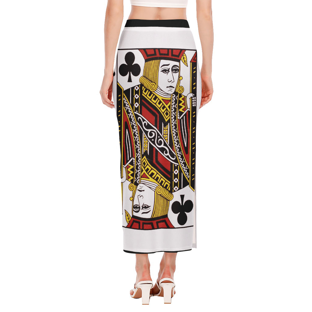 Jack Of Clubs Playing Card Print Side Slit Maxi Skirt