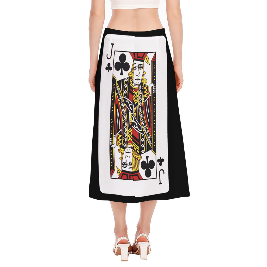 Jack Of Clubs Playing Card Print Side Slit Midi Skirt