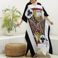 Jack Of Clubs Playing Card Print Silk V-Neck Kaftan Dress
