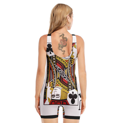 Jack Of Clubs Playing Card Print Sleeveless One Piece Swimsuit