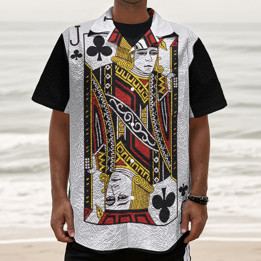 Jack Of Clubs Playing Card Print Textured Short Sleeve Shirt