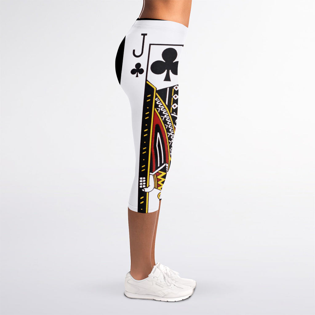 Jack Of Clubs Playing Card Print Women's Capri Leggings