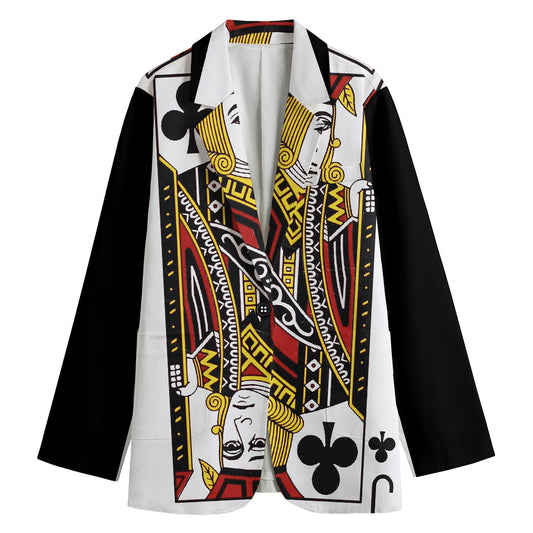 Jack Of Clubs Playing Card Print Women's Cotton Blazer
