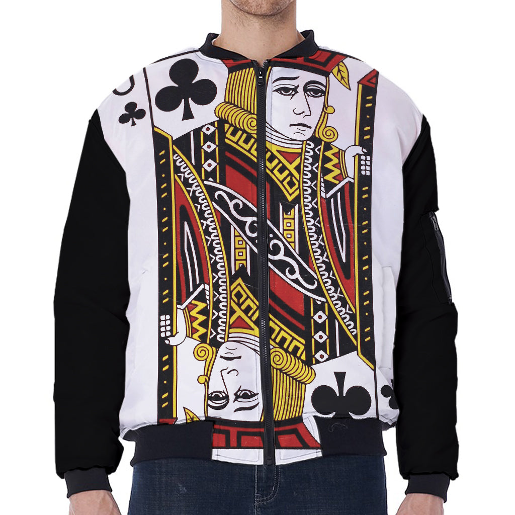 Jack Of Clubs Playing Card Print Zip Sleeve Bomber Jacket