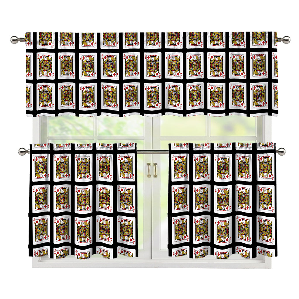 Jack Of Diamonds Pattern Print 3 Piece Kitchen Curtains