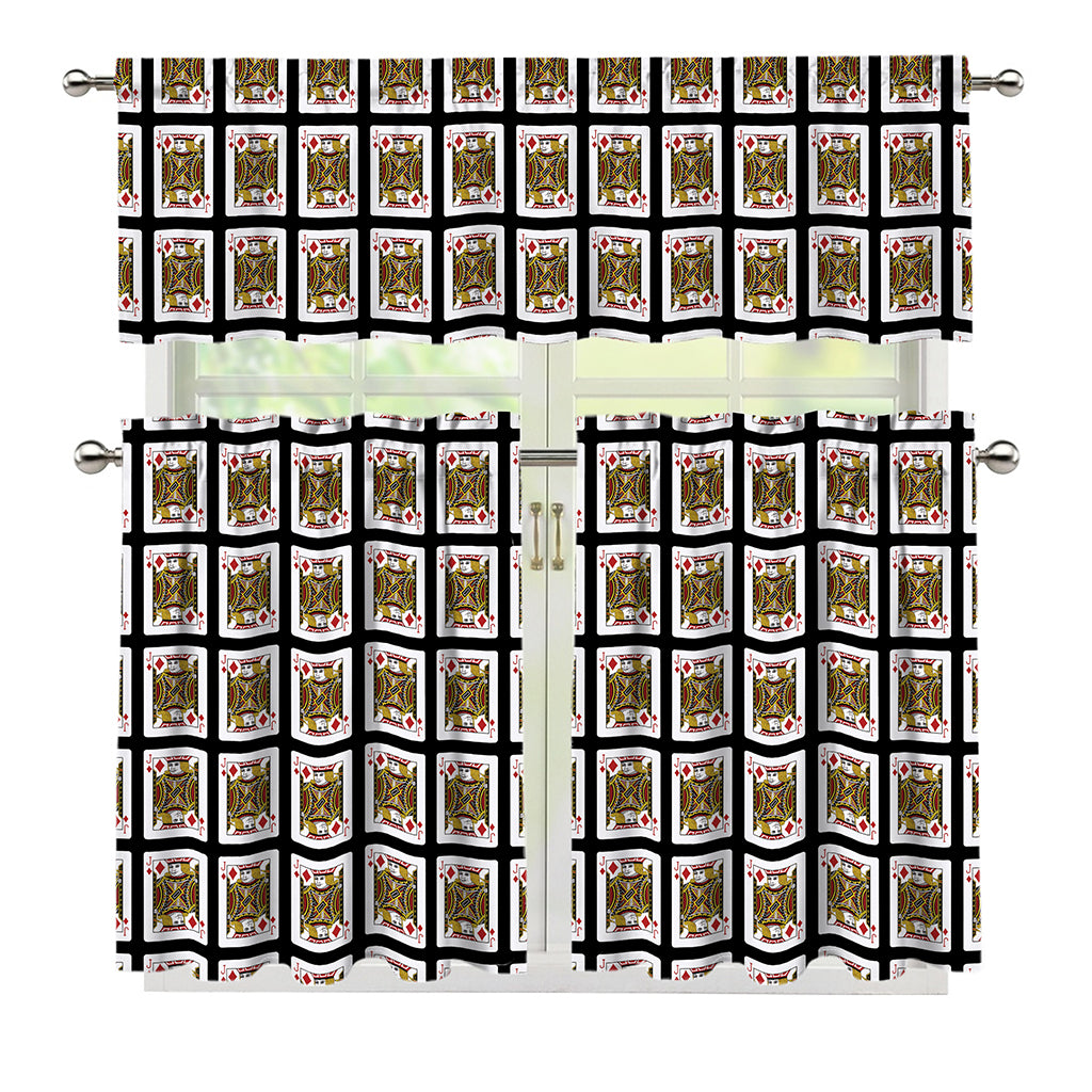 Jack Of Diamonds Pattern Print 3 Piece Kitchen Curtains