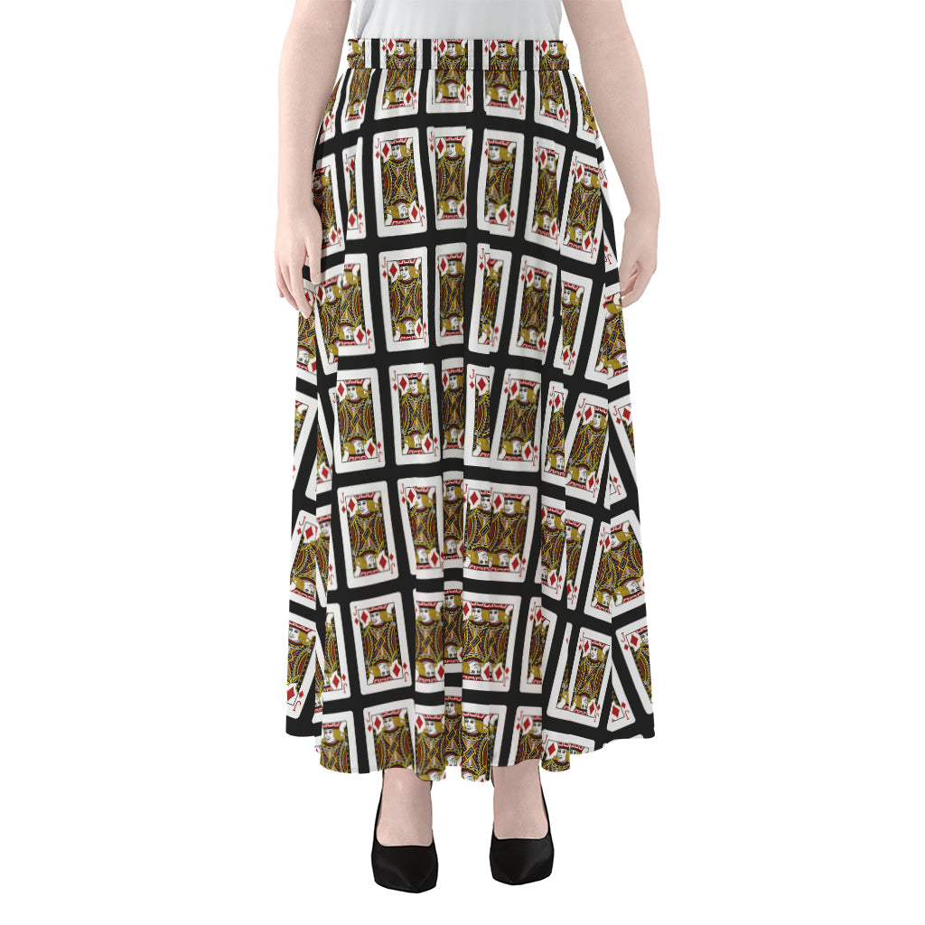 Jack Of Diamonds Pattern Print Chiffon Maxi Skirt