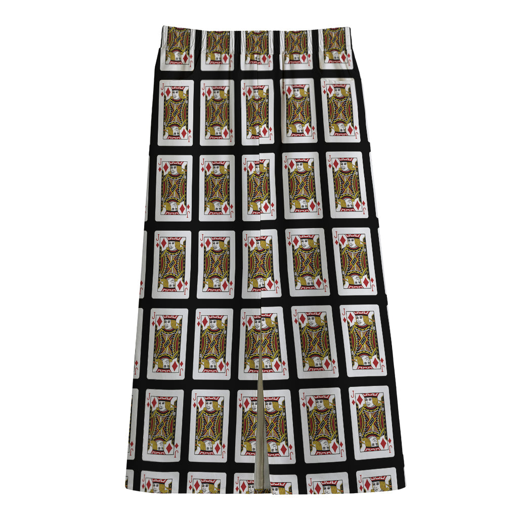 Jack Of Diamonds Pattern Print Cotton Front Slit Maxi Skirt