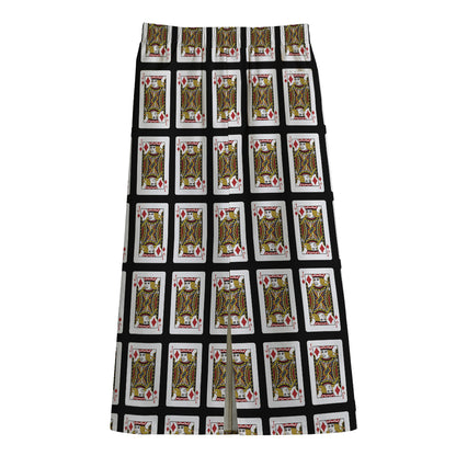 Jack Of Diamonds Pattern Print Cotton Front Slit Maxi Skirt