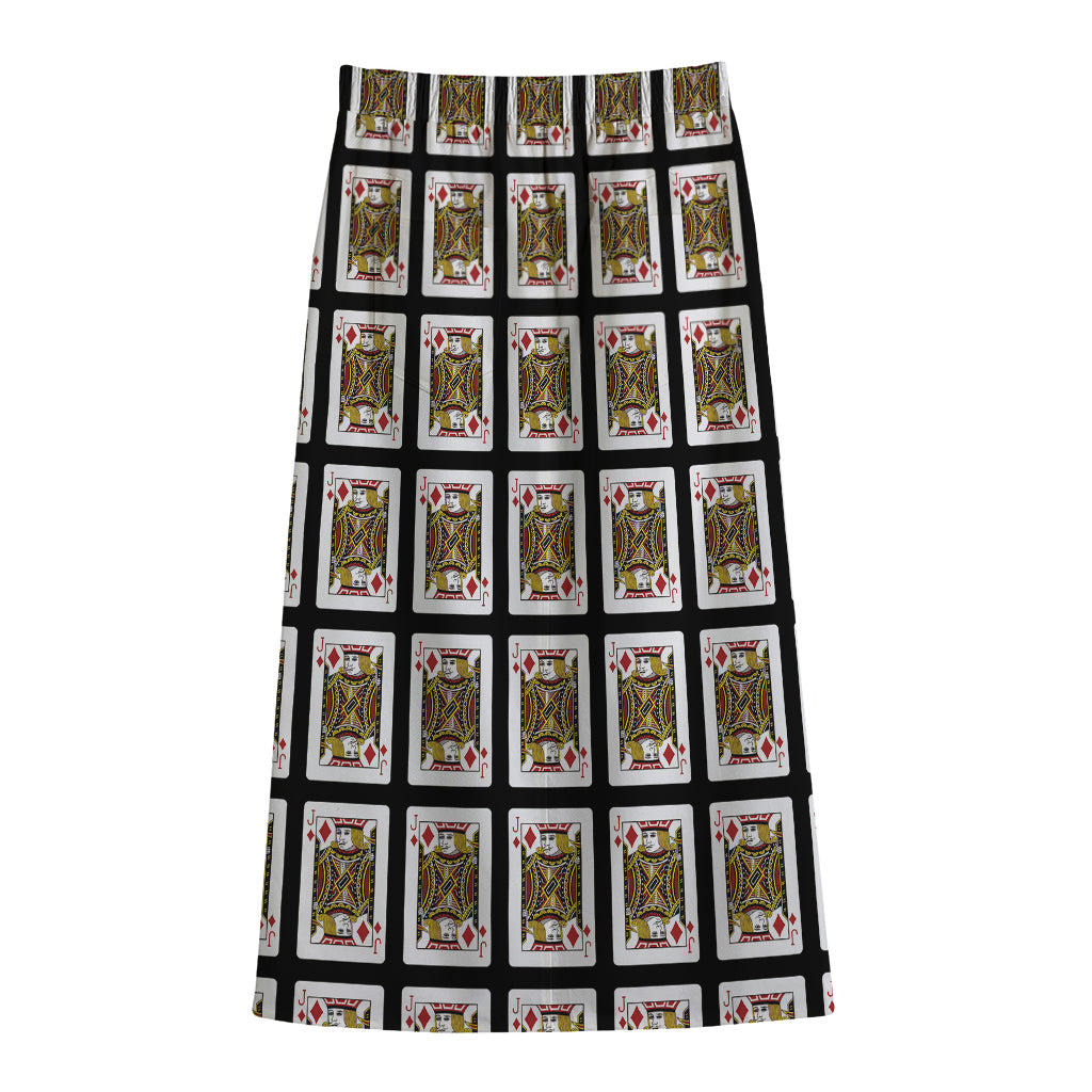 Jack Of Diamonds Pattern Print Cotton Front Slit Maxi Skirt