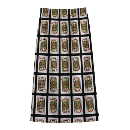 Jack Of Diamonds Pattern Print Cotton Front Slit Maxi Skirt