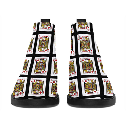 Jack Of Diamonds Pattern Print Flat Ankle Boots
