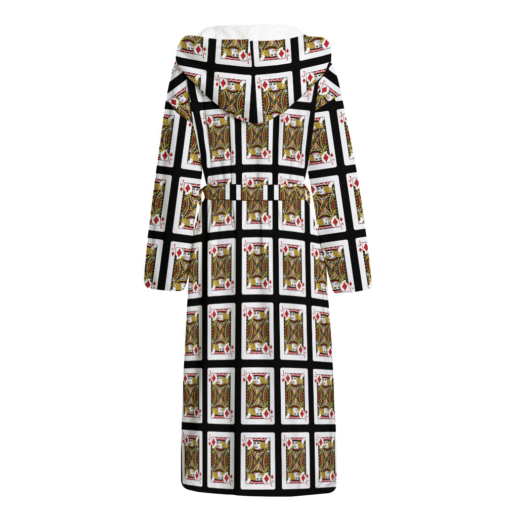 Jack Of Diamonds Pattern Print Hooded Bathrobe