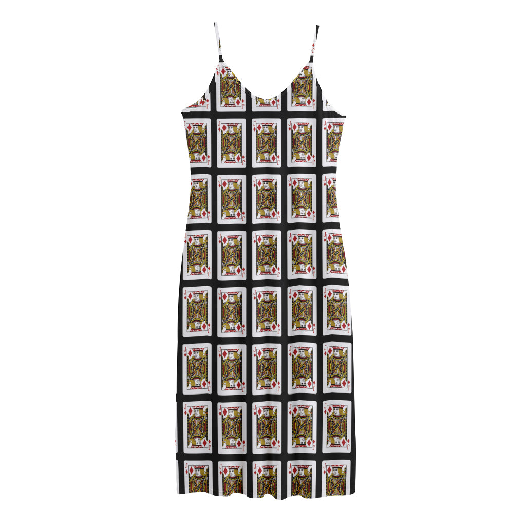 Jack Of Diamonds Pattern Print Jersey Midi Cami Dress
