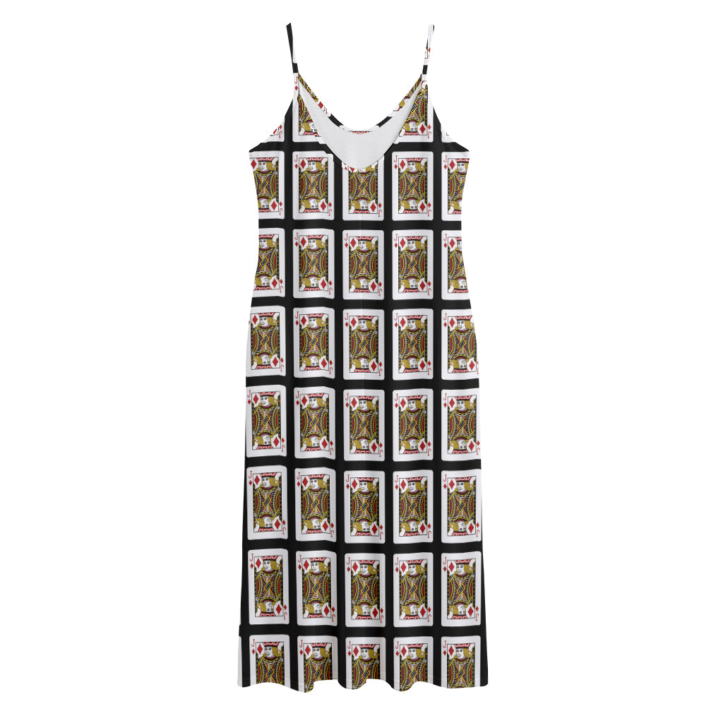 Jack Of Diamonds Pattern Print Jersey Midi Cami Dress