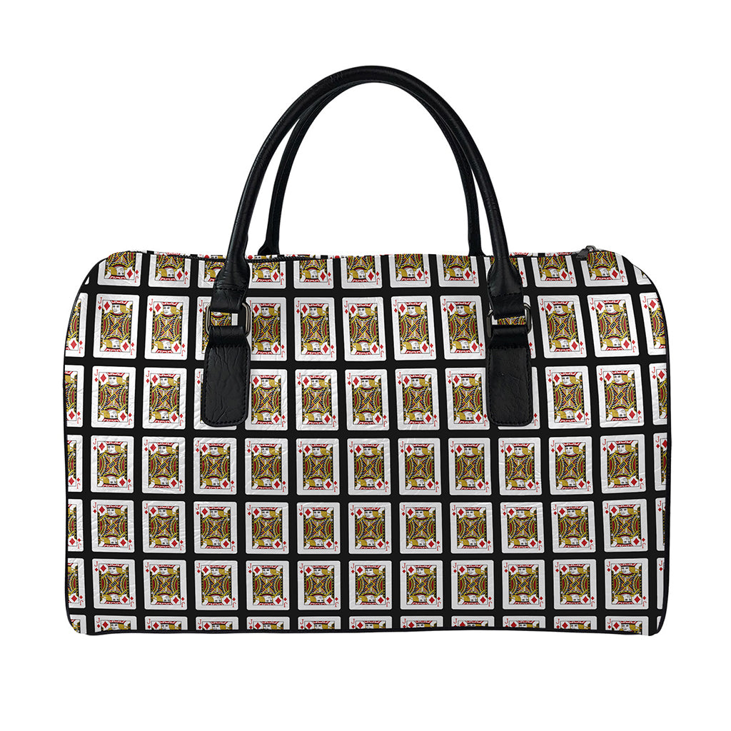 Jack Of Diamonds Pattern Print Leather Duffle Bag