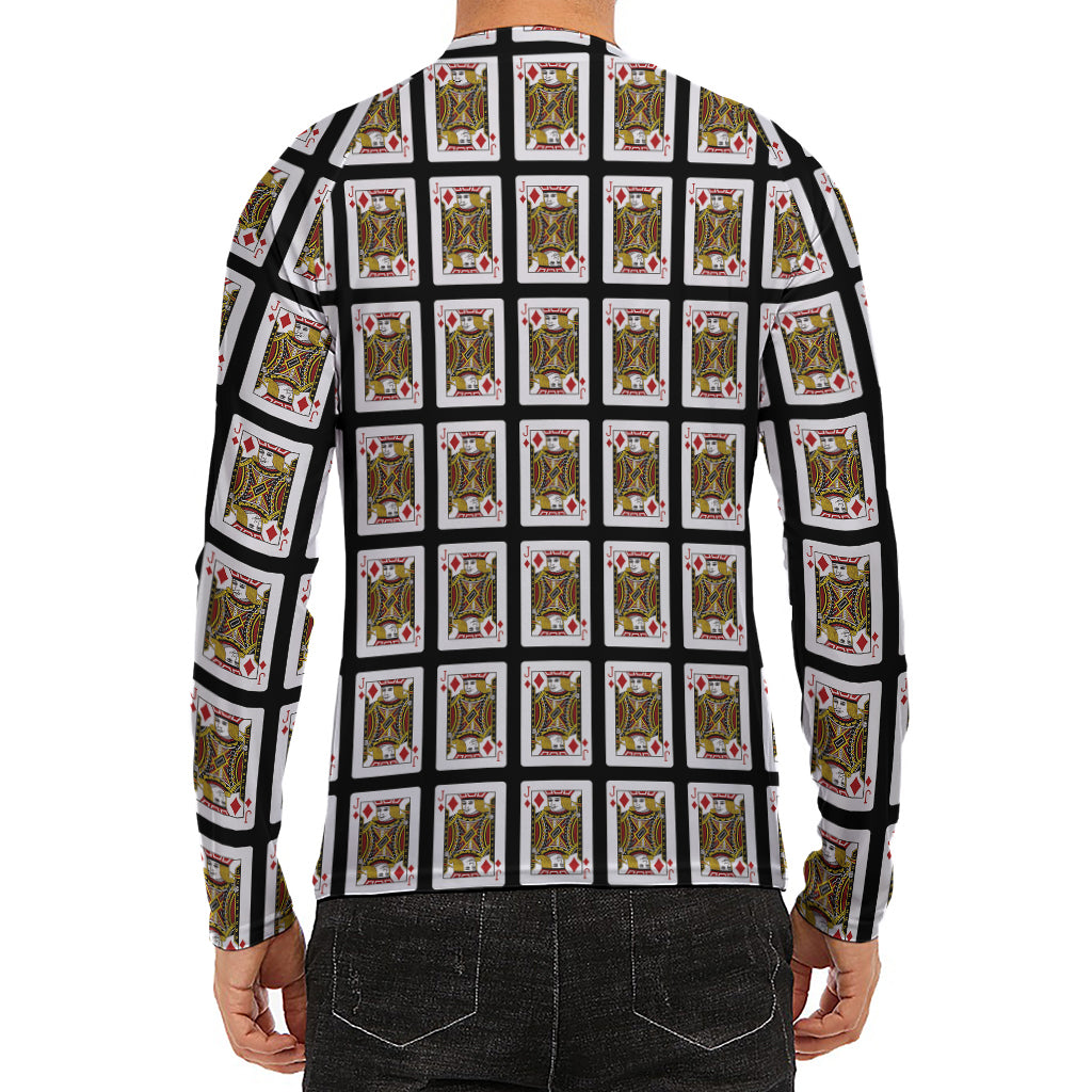Jack Of Diamonds Pattern Print Men's Long Sleeve Rash Guard
