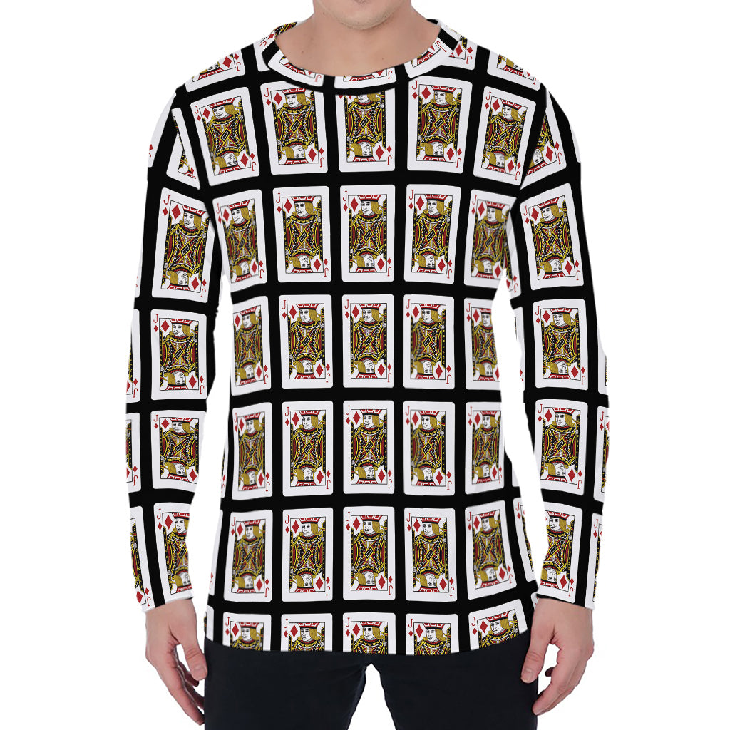 Jack Of Diamonds Pattern Print Men's Long Sleeve T-Shirt