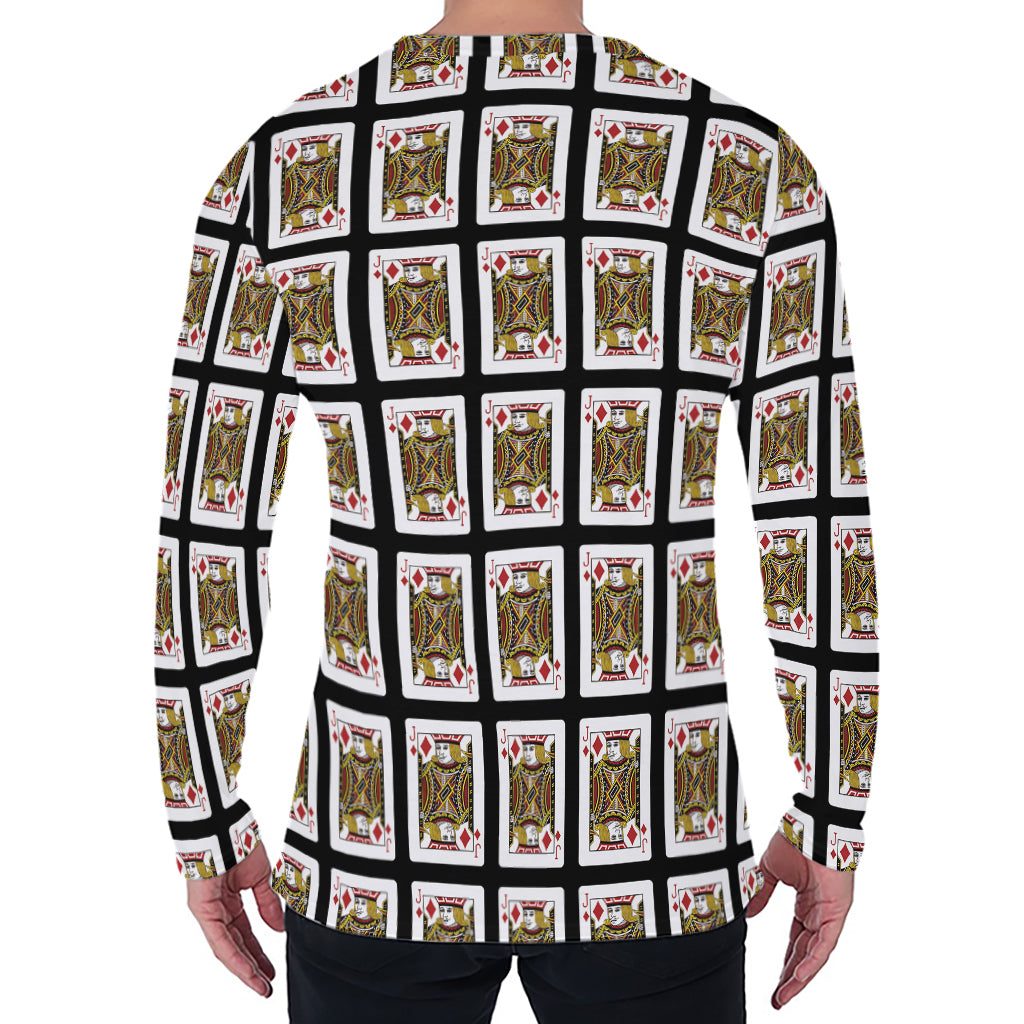 Jack Of Diamonds Pattern Print Men's Long Sleeve T-Shirt