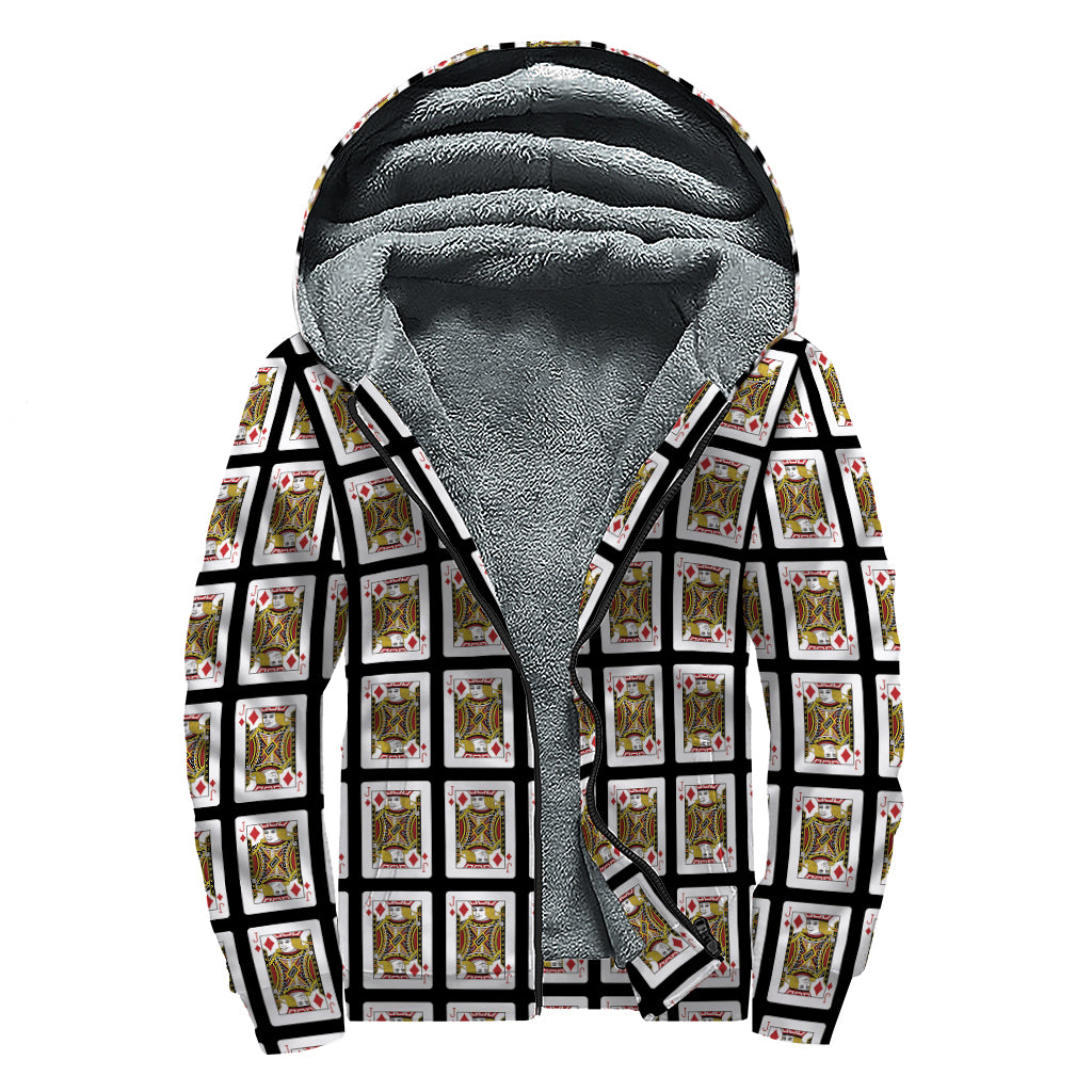Jack Of Diamonds Pattern Print Sherpa Lined Zip Up Hoodie