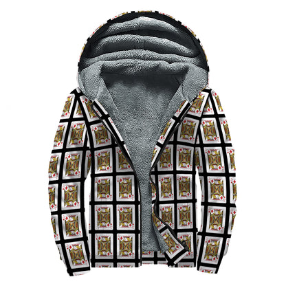 Jack Of Diamonds Pattern Print Sherpa Lined Zip Up Hoodie