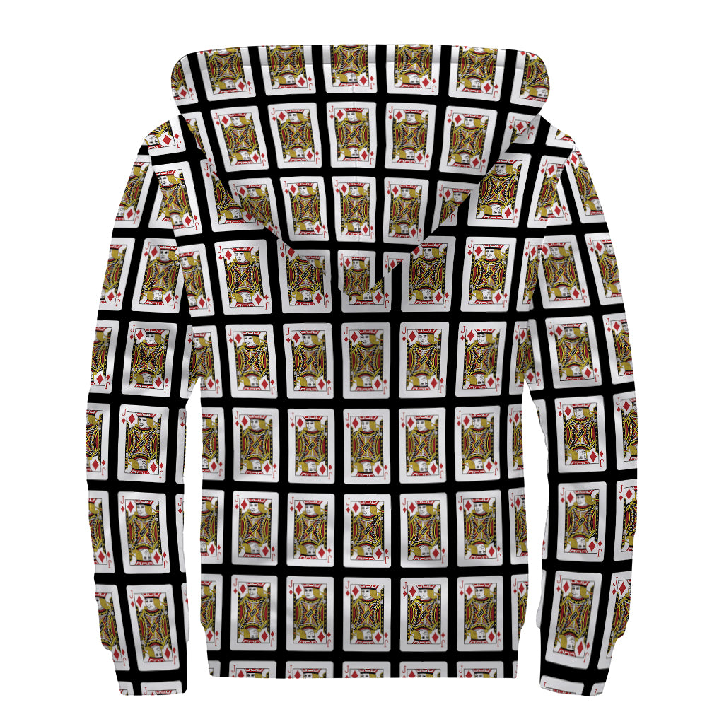 Jack Of Diamonds Pattern Print Sherpa Lined Zip Up Hoodie