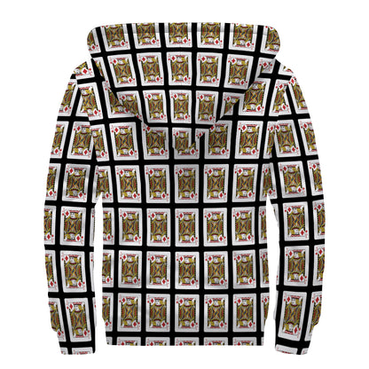 Jack Of Diamonds Pattern Print Sherpa Lined Zip Up Hoodie