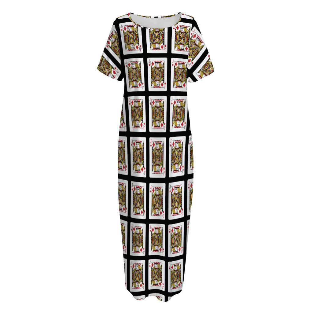 Jack Of Diamonds Pattern Print Short Sleeve Long Nightdress