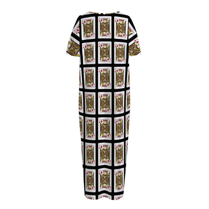 Jack Of Diamonds Pattern Print Short Sleeve Long Nightdress