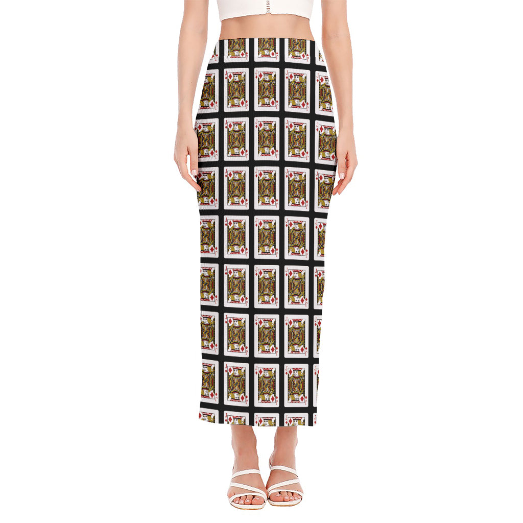 Jack Of Diamonds Pattern Print Side Slit Maxi Skirt