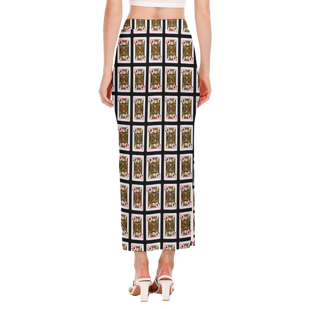 Jack Of Diamonds Pattern Print Side Slit Maxi Skirt