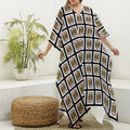 Jack Of Diamonds Pattern Print Silk V-Neck Kaftan Dress