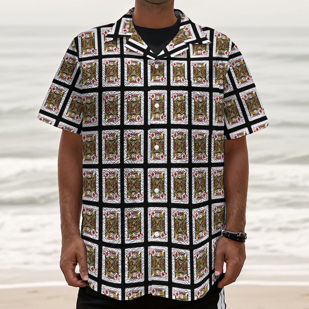 Jack Of Diamonds Pattern Print Textured Short Sleeve Shirt