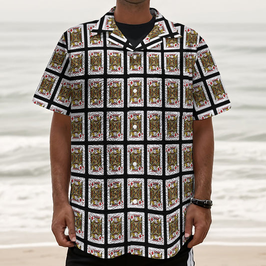 Jack Of Diamonds Pattern Print Textured Short Sleeve Shirt