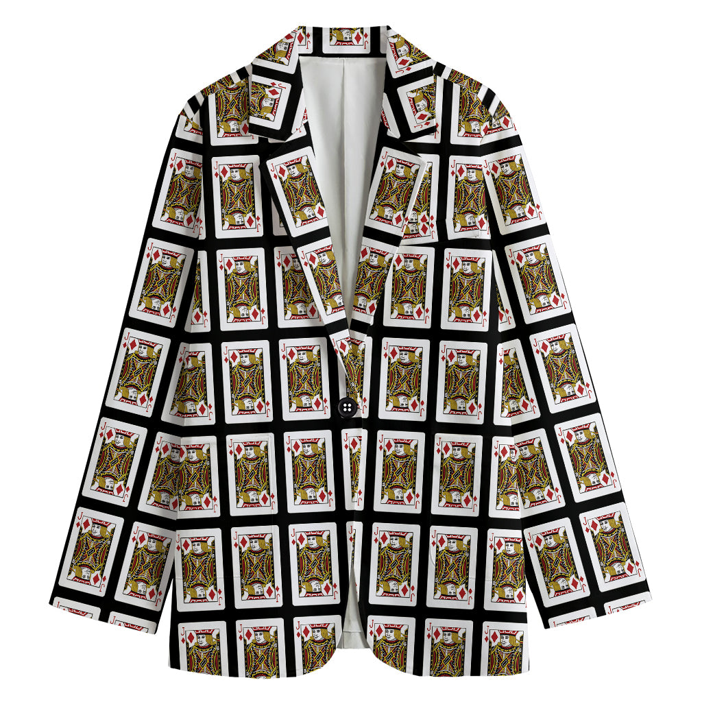 Jack Of Diamonds Pattern Print Women's Cotton Blazer