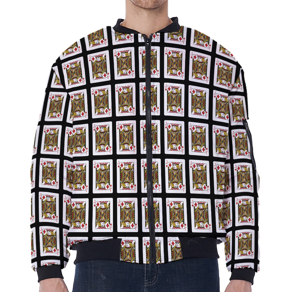 Jack Of Diamonds Pattern Print Zip Sleeve Bomber Jacket