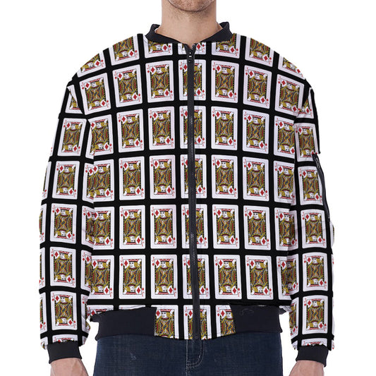 Jack Of Diamonds Pattern Print Zip Sleeve Bomber Jacket