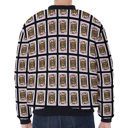 Jack Of Diamonds Pattern Print Zip Sleeve Bomber Jacket