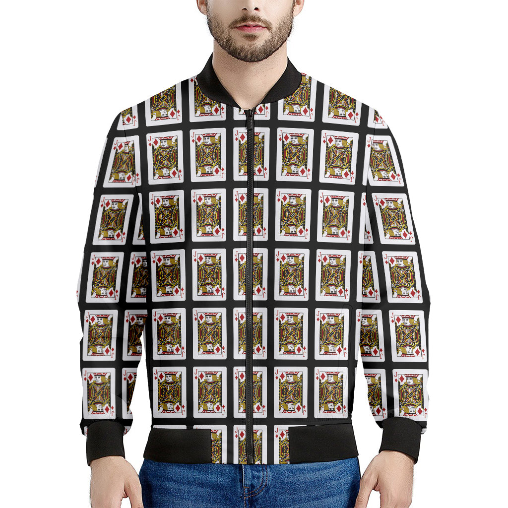 Jack Of Diamonds Playing Card Pattern Print Men's Bomber Jacket